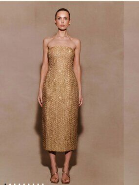 Meshki Gala Dress in Gold Tweed - NWT